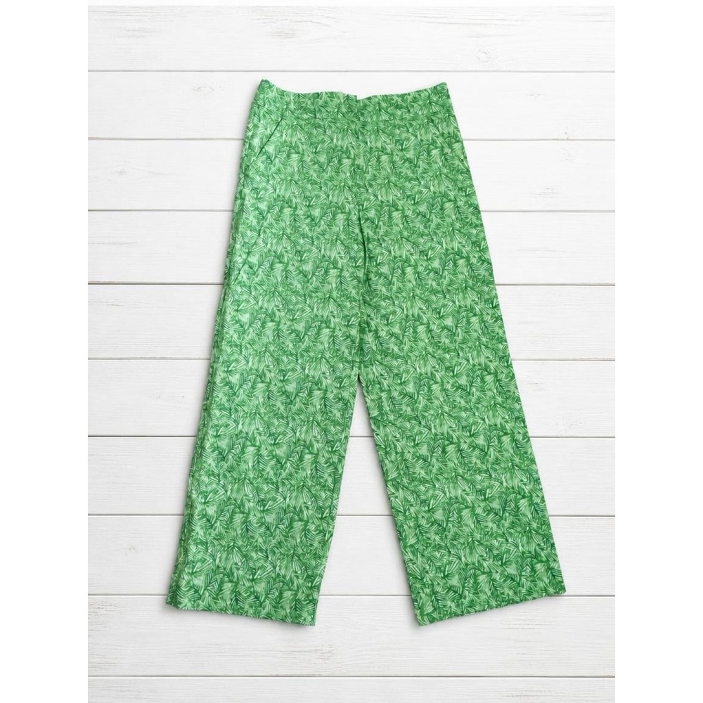 Sara Campbell Green Palm Leaf Tropical Wide Leg Crop Pants Made in USA Size 8